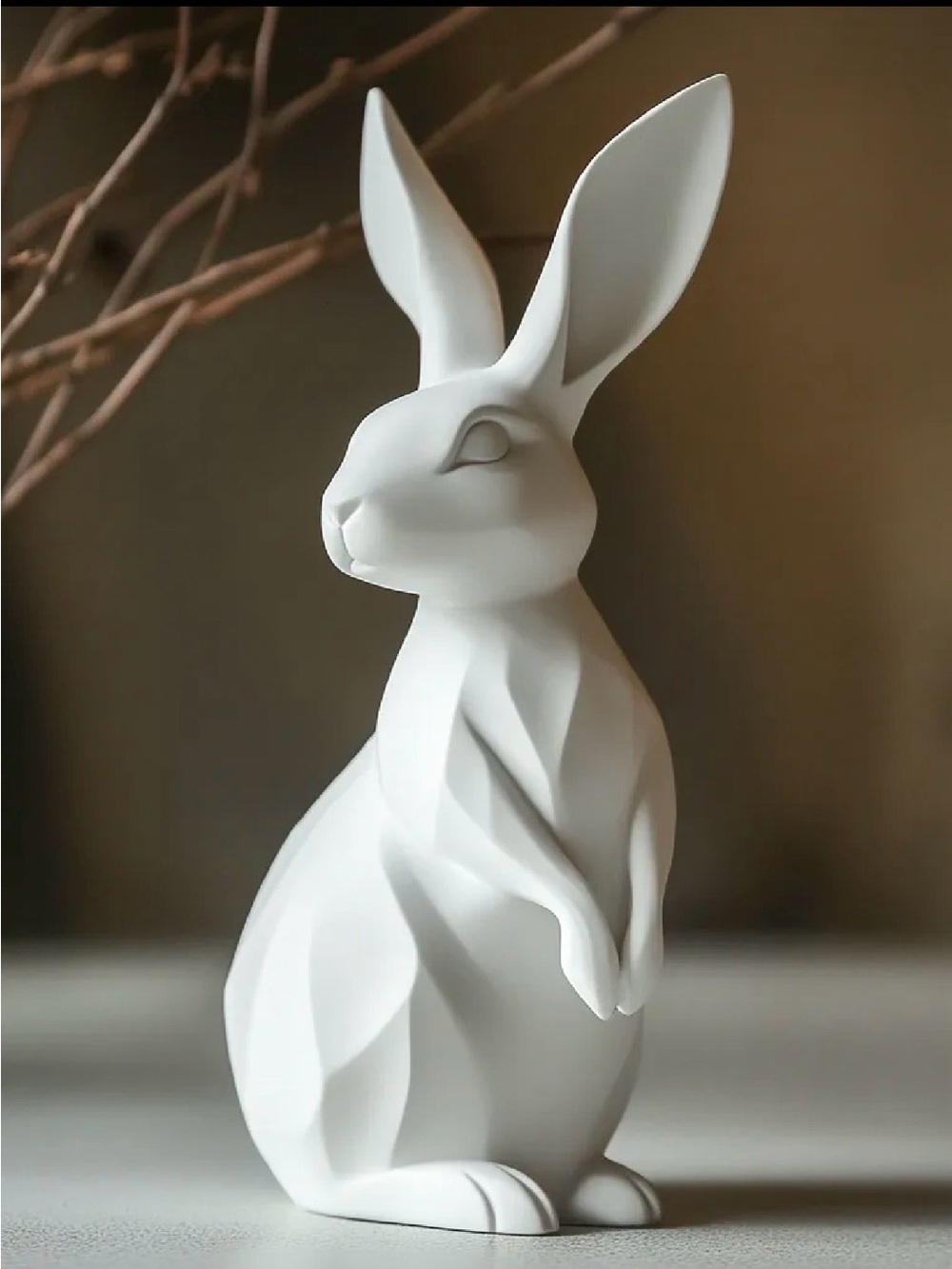 White Ceramic Rabbit Sculpture - Home Art Decor
